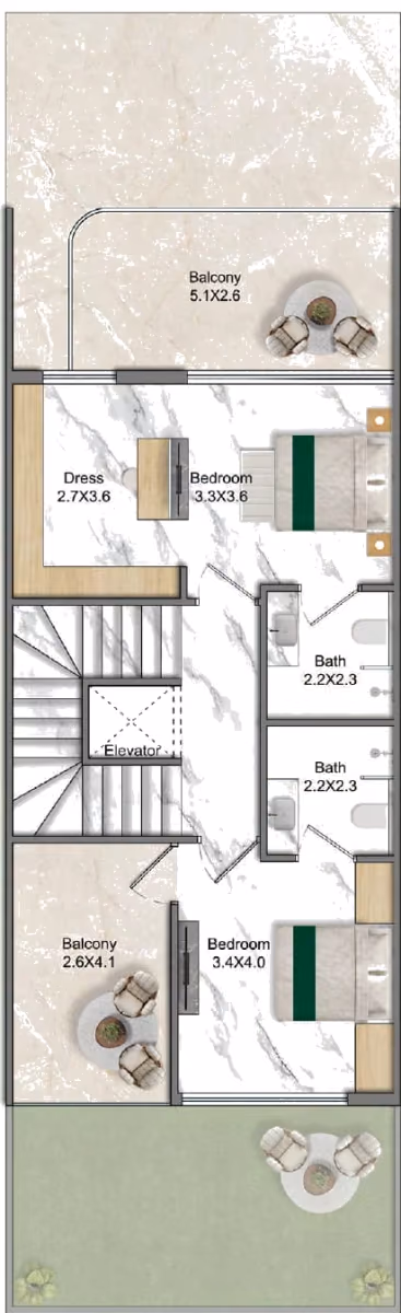 תוכנית 4 חדרי שינה · טאון האוס · Townhouse Premium ב־נדל"ן להשקעה Greenz by Danube, באזור Dubai Academic City, דובאי (קומה ראשונה)