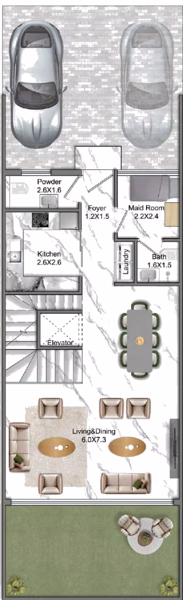 תוכנית 4 חדרי שינה · טאון האוס · Townhouse Premium ב־נדל"ן להשקעה Greenz by Danube, באזור Dubai Academic City, דובאי (קומת קרקע)