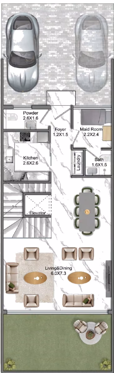 תוכנית 4 חדרי שינה · טאון האוס · Townhouse Premium Single Row ב־נדל"ן להשקעה Greenz by Danube, באזור Dubai Academic City, דובאי (קומת קרקע)