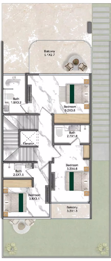 תוכנית 5 חדרי שינה · וילה · Semi Detached Villa ב־נדל"ן להשקעה Greenz by Danube, באזור Dubai Academic City, דובאי (קומה ראשונה)