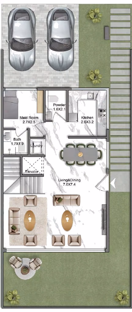 תוכנית 5 חדרי שינה · וילה · Semi Detached Villa ב־נדל"ן להשקעה Greenz by Danube, באזור Dubai Academic City, דובאי (קומת קרקע)