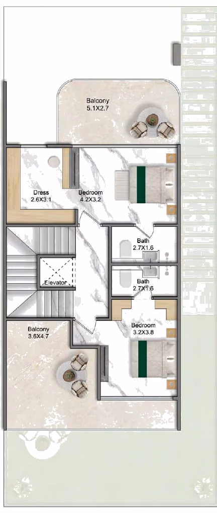 תוכנית 5 חדרי שינה · וילה · Semi Detached Villa ב־נדל"ן להשקעה Greenz by Danube, באזור Dubai Academic City, דובאי (קומה שנייה)