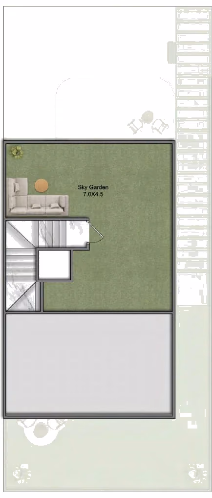 תוכנית 5 חדרי שינה · וילה · Semi Detached Villa Single Row ב־נדל"ן להשקעה Greenz by Danube, באזור Dubai Academic City, דובאי (גג)