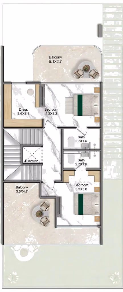 תוכנית 5 חדרי שינה · וילה · Semi Detached Villa Single Row ב־נדל"ן להשקעה Greenz by Danube, באזור Dubai Academic City, דובאי (קומה שנייה)