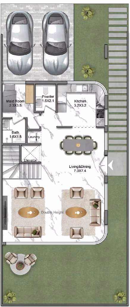 תוכנית 5 חדרי שינה · וילה · Twin Villa ב־נדל"ן להשקעה Greenz by Danube, באזור Dubai Academic City, דובאי (קומת קרקע)