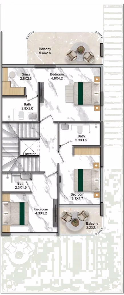 תוכנית 5 חדרי שינה · וילה · Twin Villa ב־נדל"ן להשקעה Greenz by Danube, באזור Dubai Academic City, דובאי (קומה שנייה)