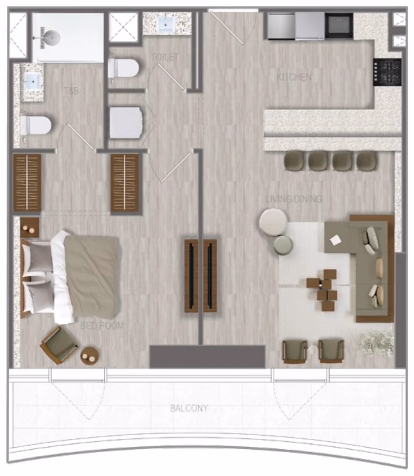 תוכנית חדר שינה אחד · 1 BR Type 01 ב־נדל"ן להשקעה A1LA Residence, באזור Al Reem Island, אבו דאבי