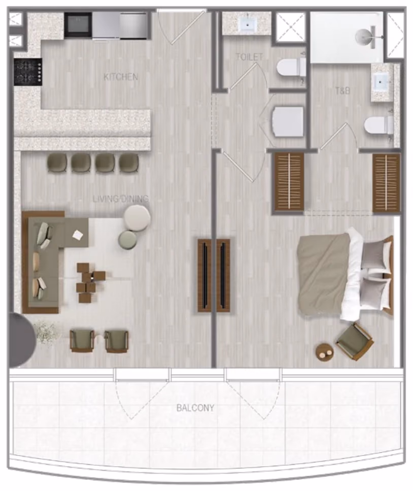 תוכנית חדר שינה אחד · 1 BR Type 02 ב־נדל"ן להשקעה A1LA Residence, באזור Al Reem Island, אבו דאבי