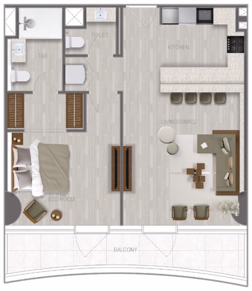 תוכנית חדר שינה אחד · 1 BR Type 03 ב־נדל"ן להשקעה A1LA Residence, באזור Al Reem Island, אבו דאבי
