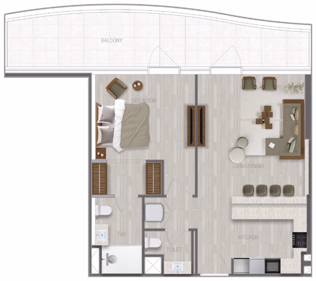 תוכנית חדר שינה אחד · 1 BR Type 04 ב־נדל"ן להשקעה A1LA Residence, באזור Al Reem Island, אבו דאבי