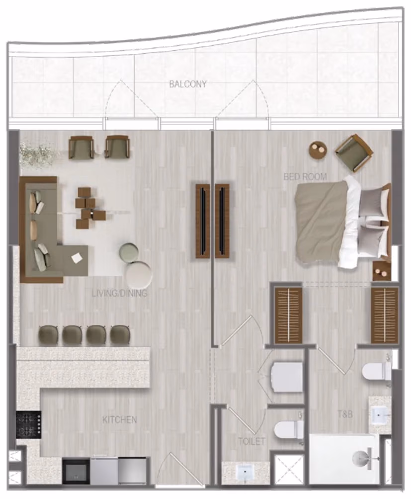 תוכנית חדר שינה אחד · 1 BR Type 06 ב־נדל"ן להשקעה A1LA Residence, באזור Al Reem Island, אבו דאבי