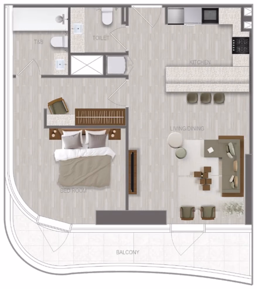 תוכנית חדר שינה אחד · 1 BR Type 11 ב־נדל"ן להשקעה A1LA Residence, באזור Al Reem Island, אבו דאבי