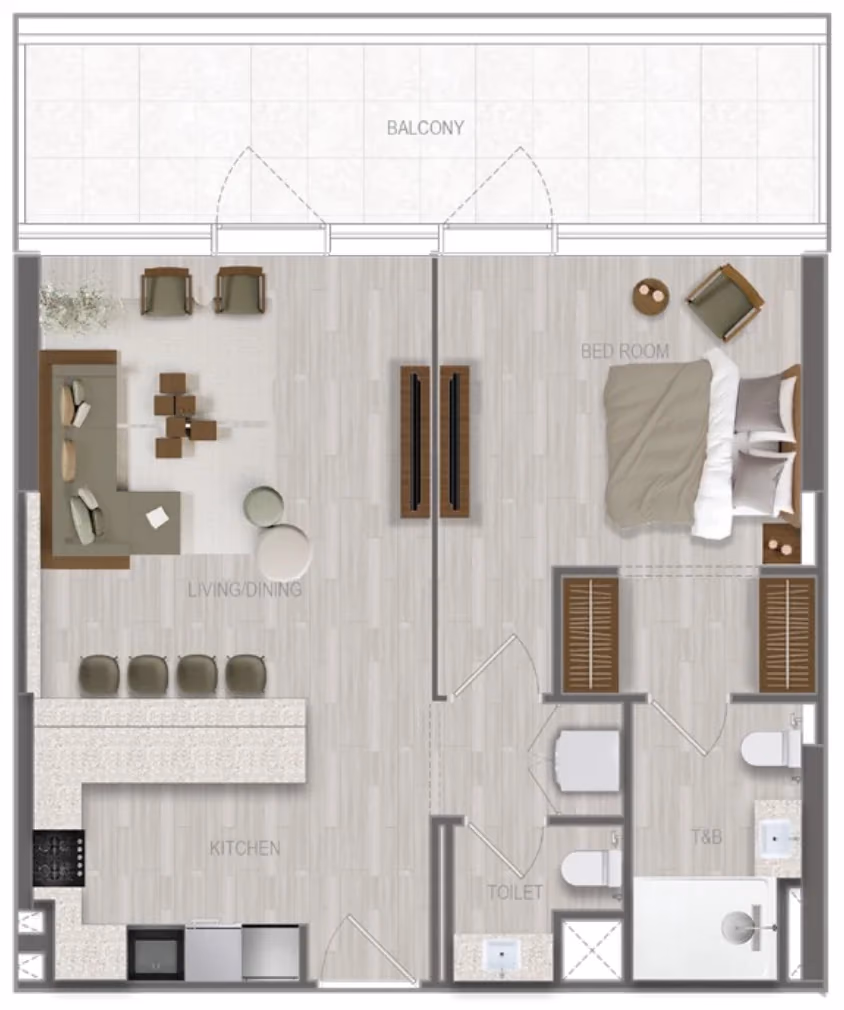 תוכנית חדר שינה אחד · 1 BR Type 15 ב־נדל"ן להשקעה A1LA Residence, באזור Al Reem Island, אבו דאבי
