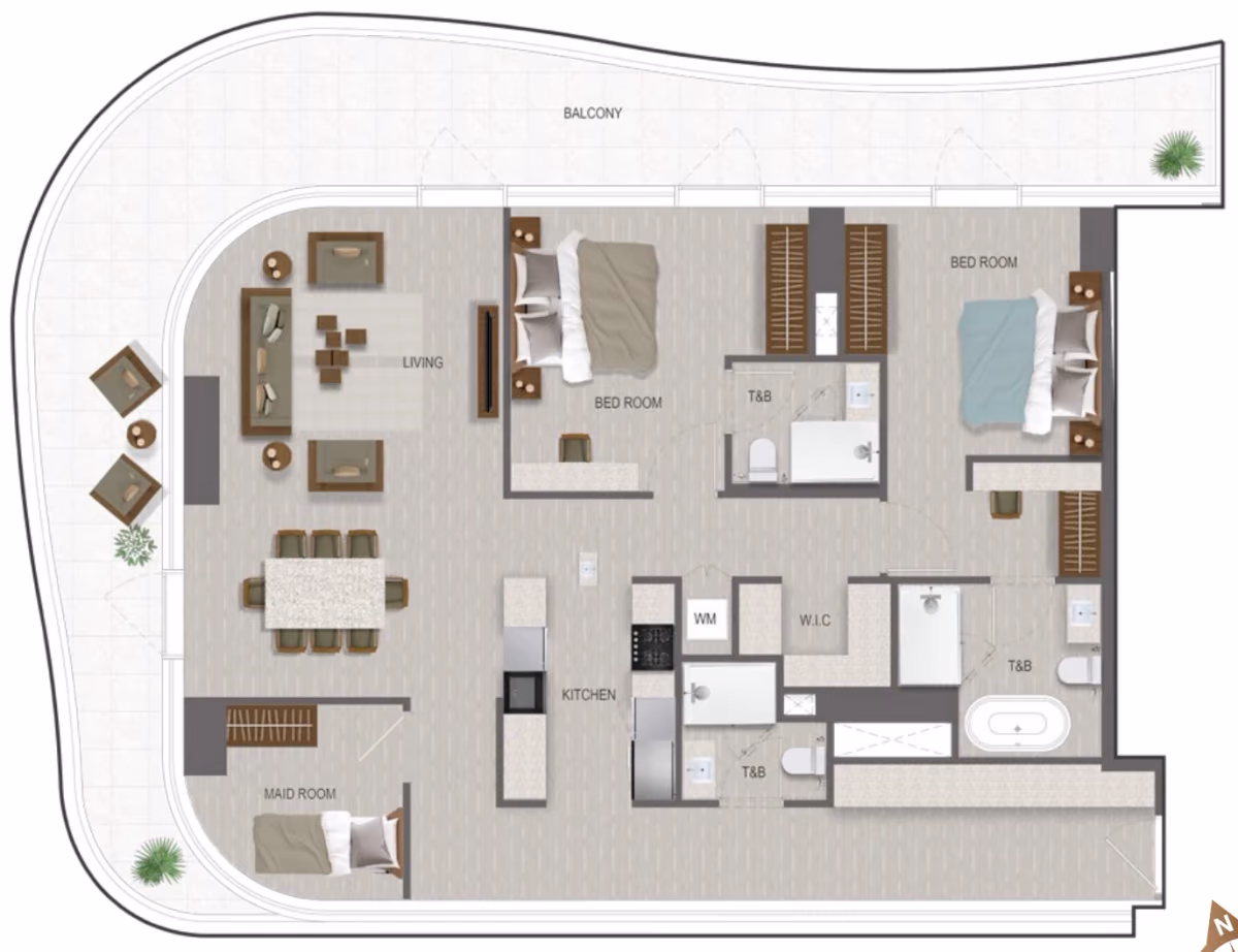 תוכנית 2 חדרי שינה · 2.5 BR Type 04 ב־נדל"ן להשקעה A1LA Residence, באזור Al Reem Island, אבו דאבי
