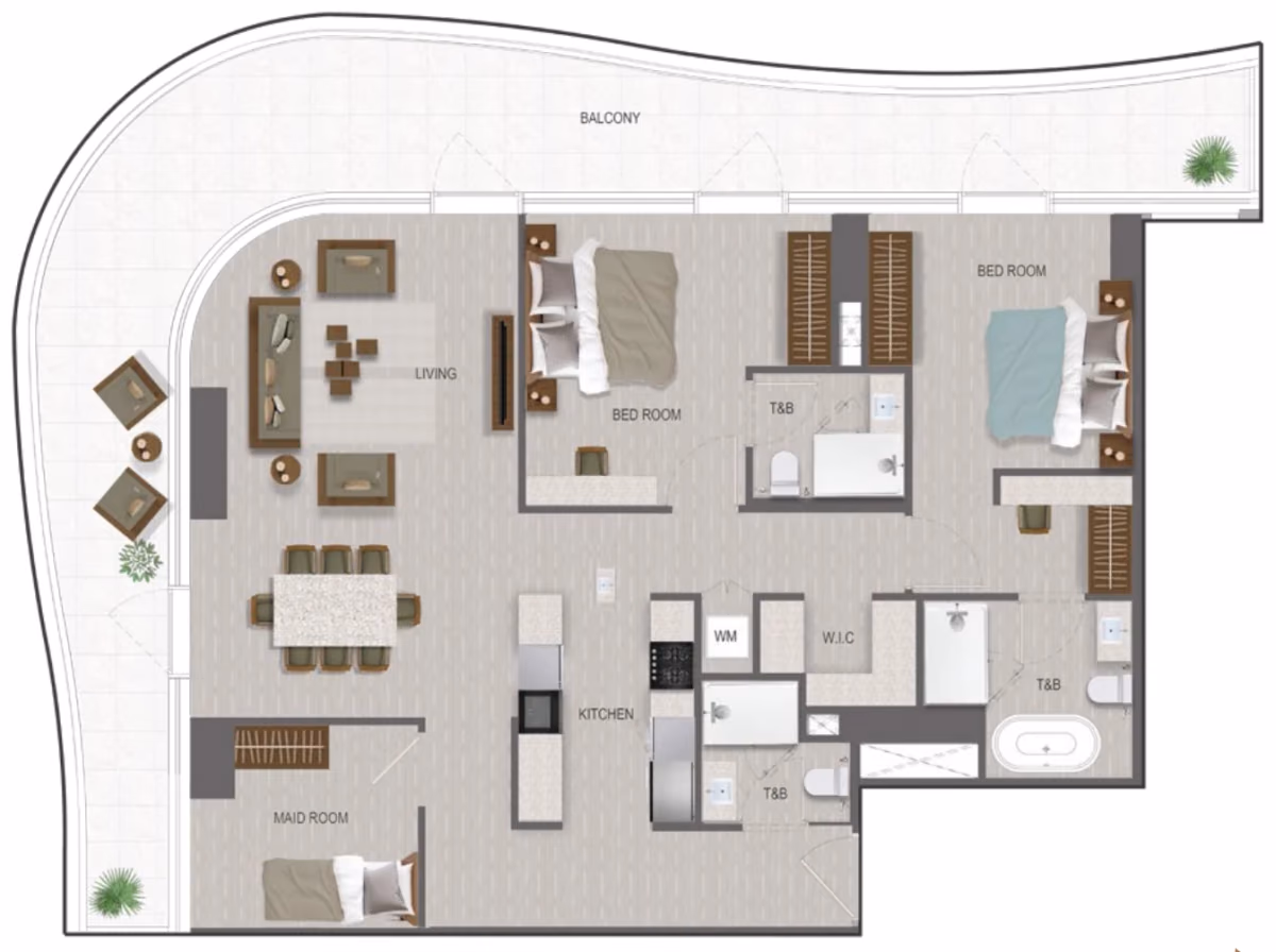 תוכנית 2 חדרי שינה · 2.5 BR Type 09 ב־נדל"ן להשקעה A1LA Residence, באזור Al Reem Island, אבו דאבי