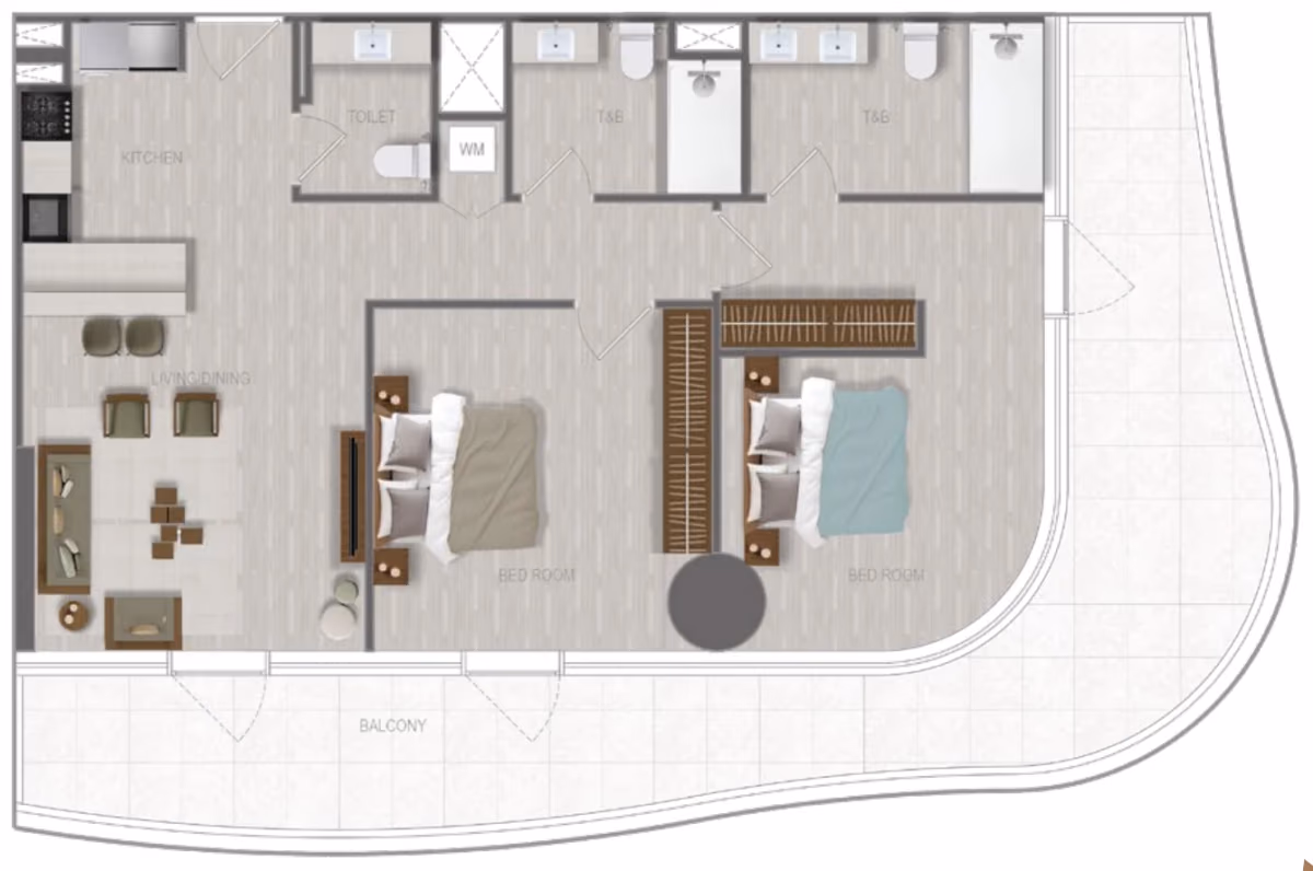 תוכנית 2 חדרי שינה · 2 BR Type 02 ב־נדל"ן להשקעה A1LA Residence, באזור Al Reem Island, אבו דאבי