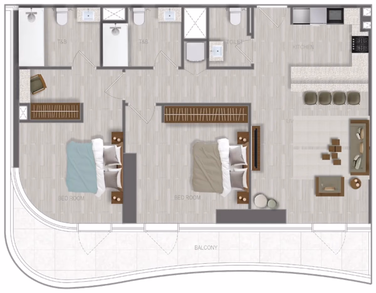 תוכנית 2 חדרי שינה · 2 BR Type 03 ב־נדל"ן להשקעה A1LA Residence, באזור Al Reem Island, אבו דאבי