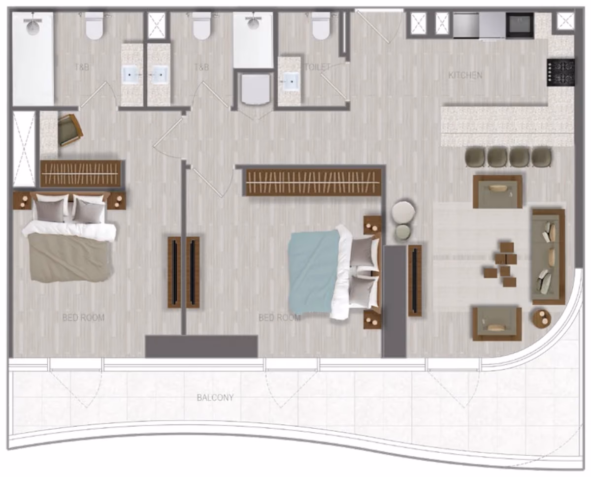 תוכנית 2 חדרי שינה · 2 BR Type 06 ב־נדל"ן להשקעה A1LA Residence, באזור Al Reem Island, אבו דאבי