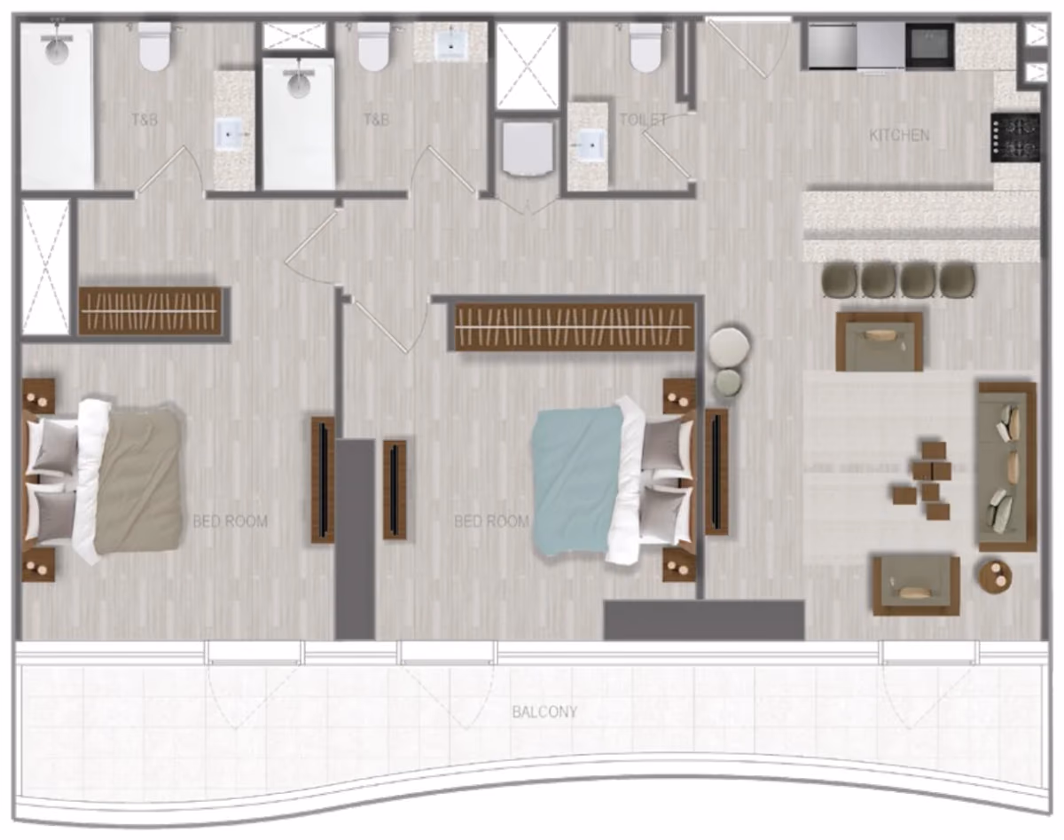 תוכנית 2 חדרי שינה · 2 BR Type 07 ב־נדל"ן להשקעה A1LA Residence, באזור Al Reem Island, אבו דאבי