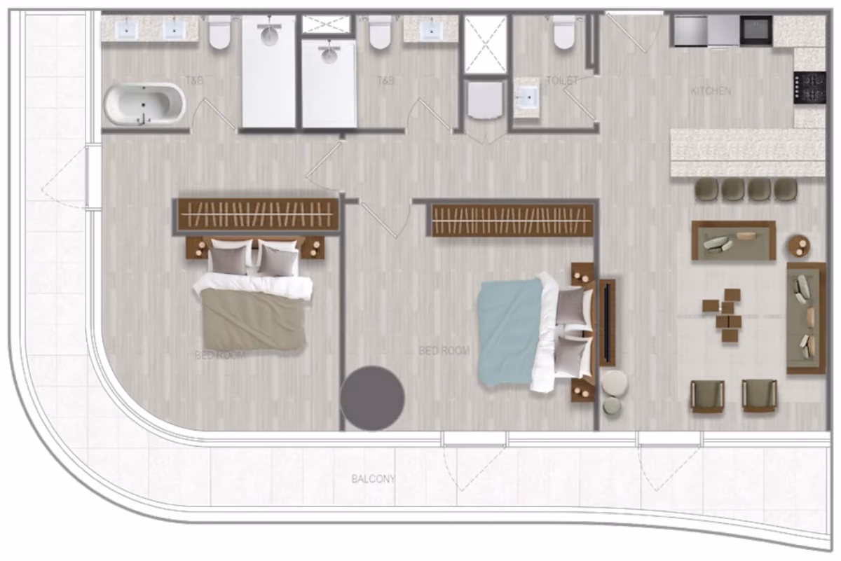 תוכנית 2 חדרי שינה · 2 BR Type 08 ב־נדל"ן להשקעה A1LA Residence, באזור Al Reem Island, אבו דאבי