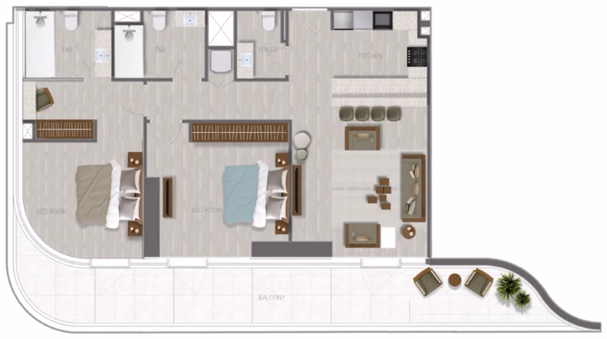 תוכנית 2 חדרי שינה · 2 BR Type 23 ב־נדל"ן להשקעה A1LA Residence, באזור Al Reem Island, אבו דאבי