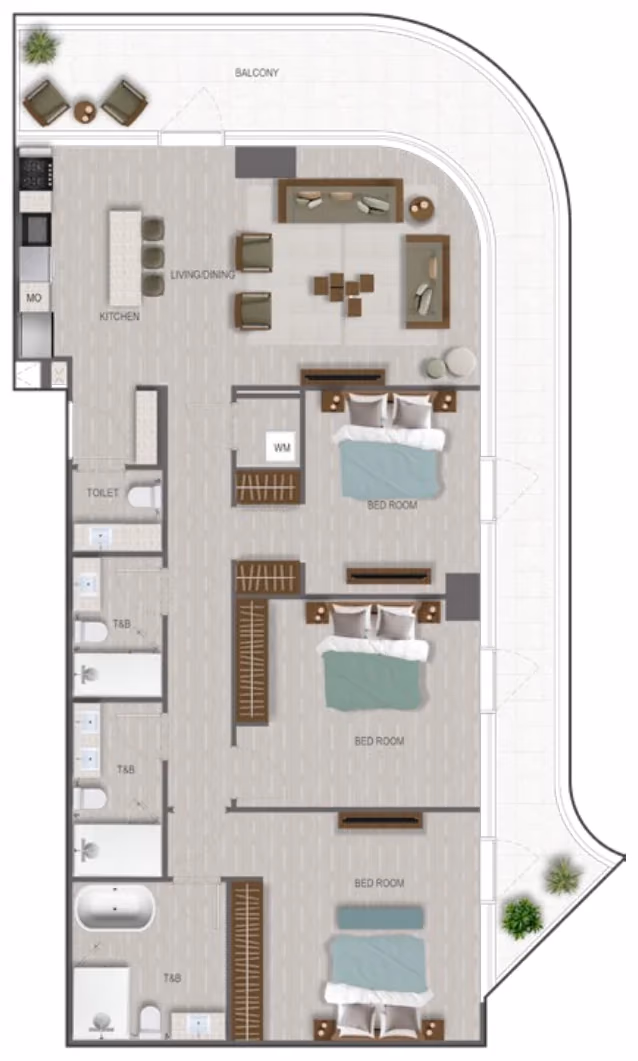 תוכנית 3 חדרי שינה · 3 BR Type 02 ב־נדל"ן להשקעה A1LA Residence, באזור Al Reem Island, אבו דאבי