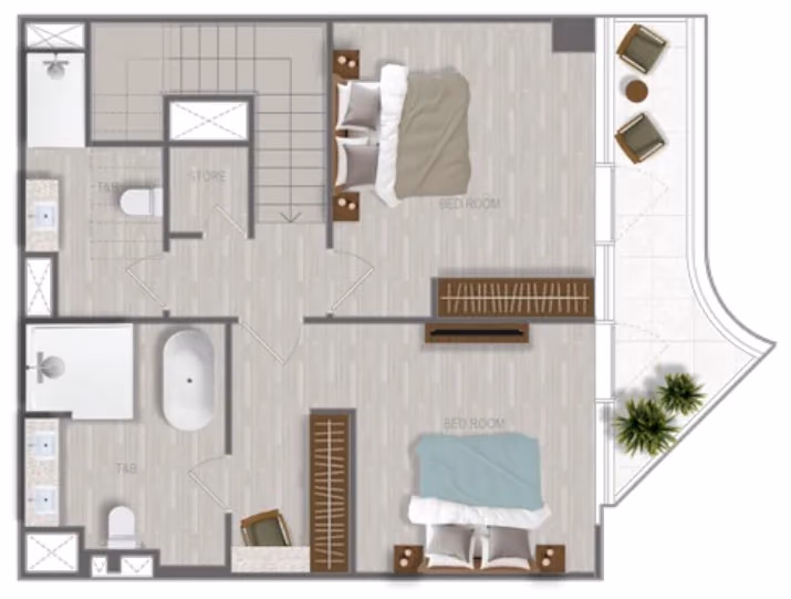 תוכנית 2 חדרי שינה · דופלקס · Duplex 2 Bedroom_01 ב־נדל"ן להשקעה A1LA Residence, באזור Al Reem Island, אבו דאבי (קומה עליונה)