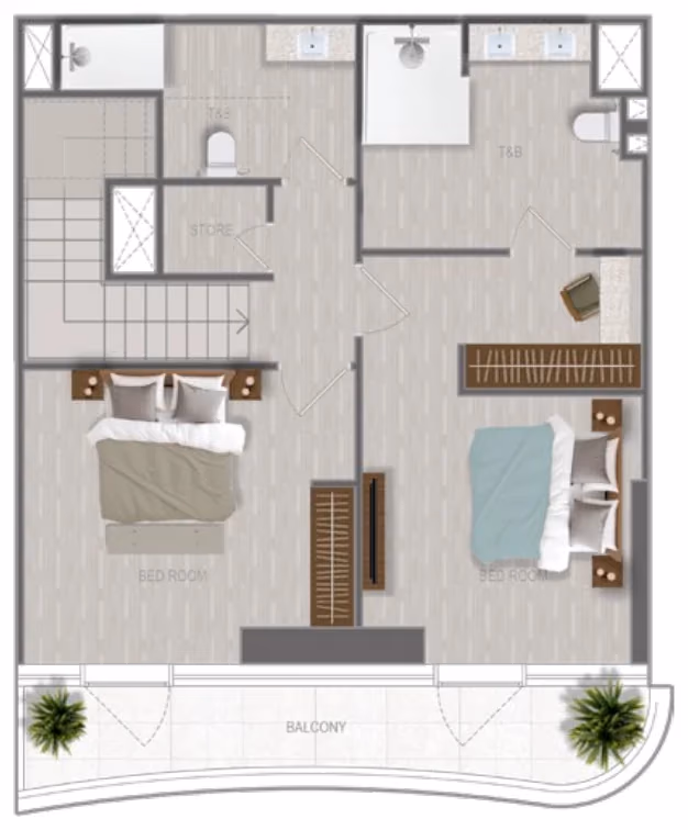 תוכנית 2 חדרי שינה · דופלקס · Duplex 2 Bedroom_02 ב־נדל"ן להשקעה A1LA Residence, באזור Al Reem Island, אבו דאבי (קומה עליונה)