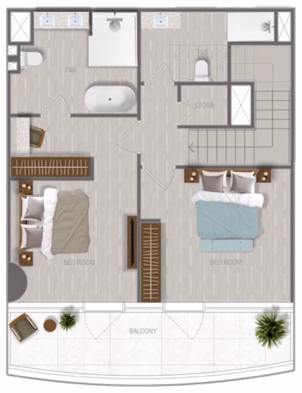 תוכנית 2 חדרי שינה · דופלקס · Duplex 2 Bedroom_03 ב־נדל"ן להשקעה A1LA Residence, באזור Al Reem Island, אבו דאבי (קומה עליונה)