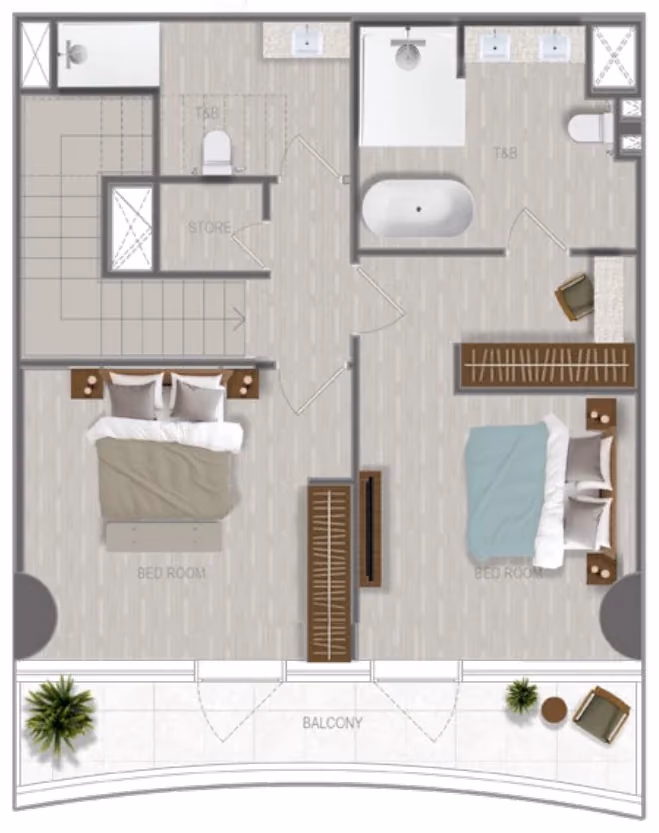 תוכנית 2 חדרי שינה · דופלקס · Duplex 2 Bedroom_04 ב־נדל"ן להשקעה A1LA Residence, באזור Al Reem Island, אבו דאבי (קומה עליונה)