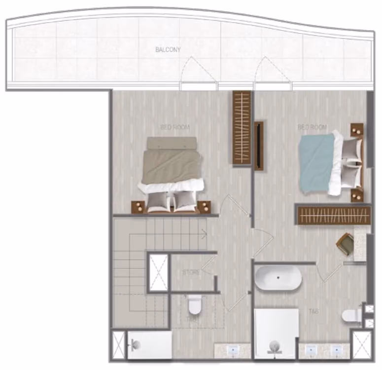 תוכנית 2 חדרי שינה · דופלקס · Duplex 2 Bedroom_06 ב־נדל"ן להשקעה A1LA Residence, באזור Al Reem Island, אבו דאבי (קומה עליונה)