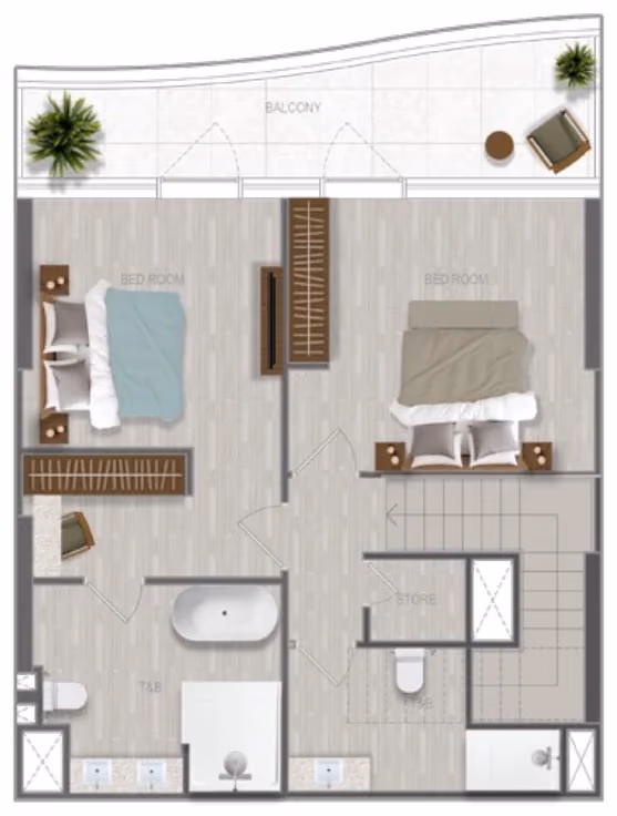 תוכנית 2 חדרי שינה · דופלקס · Duplex 2 Bedroom_07 ב־נדל"ן להשקעה A1LA Residence, באזור Al Reem Island, אבו דאבי (קומה עליונה)