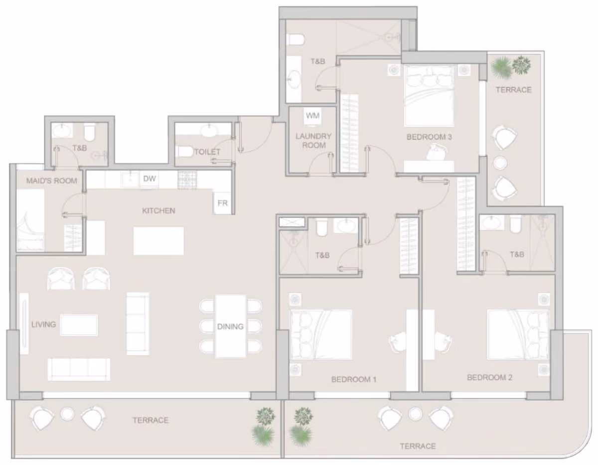 תוכנית 3 חדרי שינה · Pro Type A ב־נדל"ן להשקעה: Object One V1V1D Residence, באזור JVT, דובאי