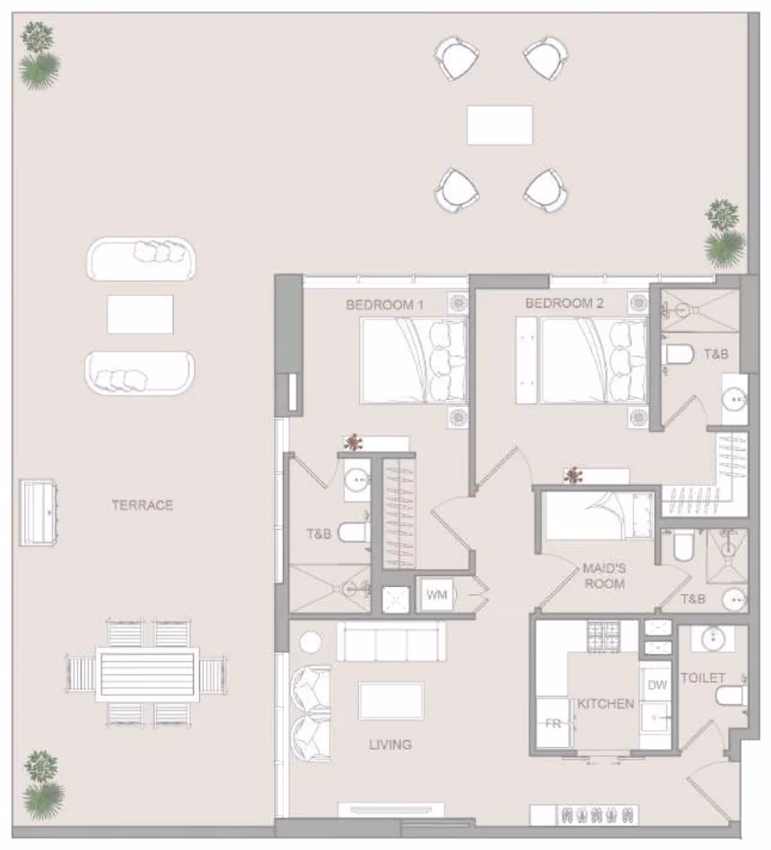 תוכנית 2 חדרי שינה · Pro Type A ב־נדל"ן להשקעה Object One V1stara House, באזור Al Furjan, דובאי