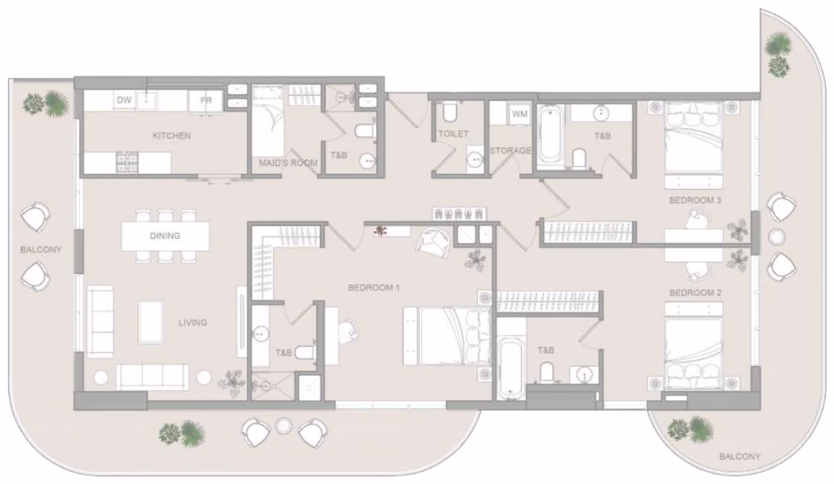 תוכנית 3 חדרי שינה · Pro Type A ב־נדל"ן להשקעה Object One V1stara House, באזור Al Furjan, דובאי