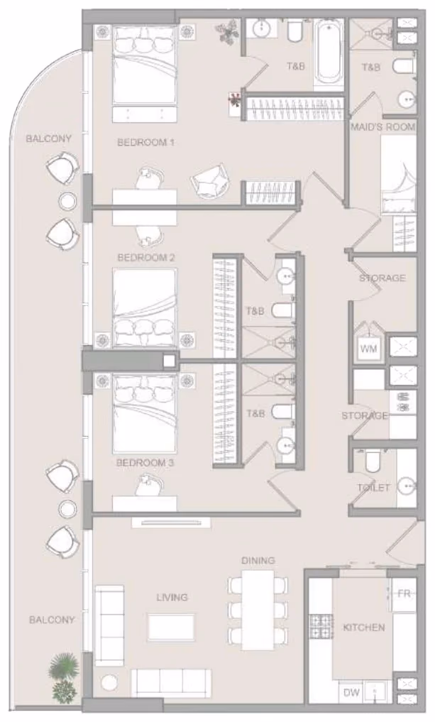תוכנית 3 חדרי שינה · Pro Type D ב־נדל"ן להשקעה Object One V1stara House, באזור Al Furjan, דובאי