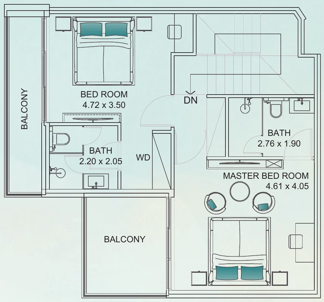 תוכנית 3 חדרי שינה · טאון האוס · Townhouse 3BHK Type A ב־נדל"ן להשקעה Floarea Breeze, באזור Dubai Islands, דובאי (קומה ראשונה)
