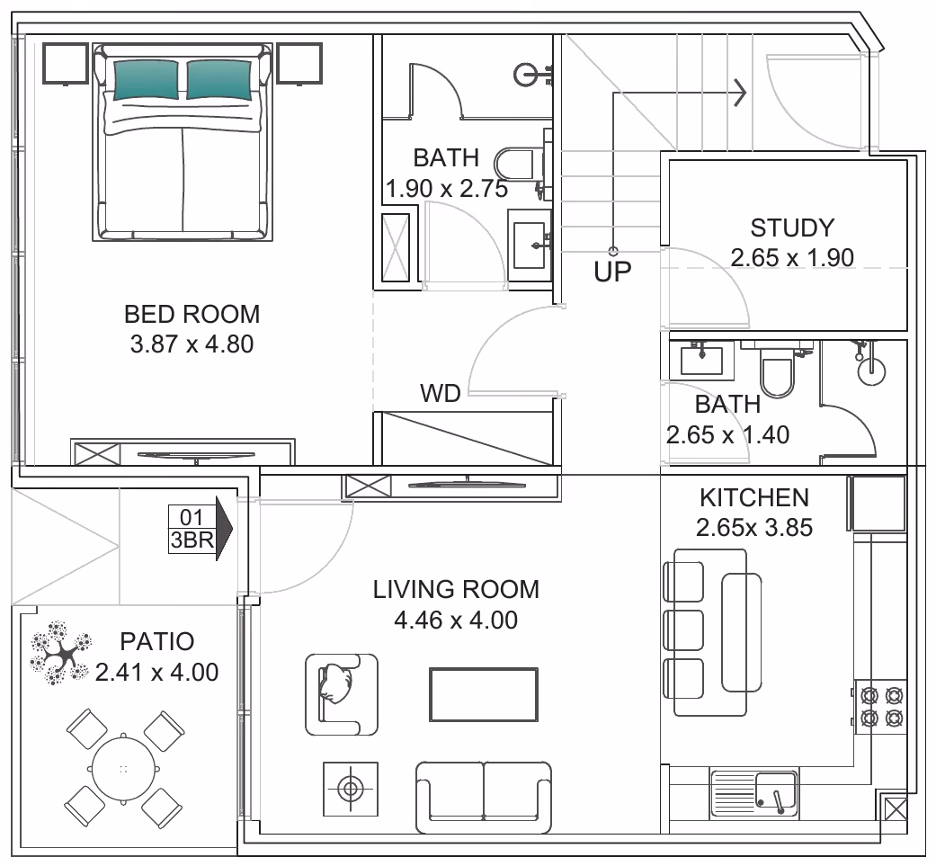 תוכנית 3 חדרי שינה · טאון האוס · Townhouse 3BHK Type A ב־נדל"ן להשקעה Floarea Breeze, באזור Dubai Islands, דובאי (קומת קרקע)