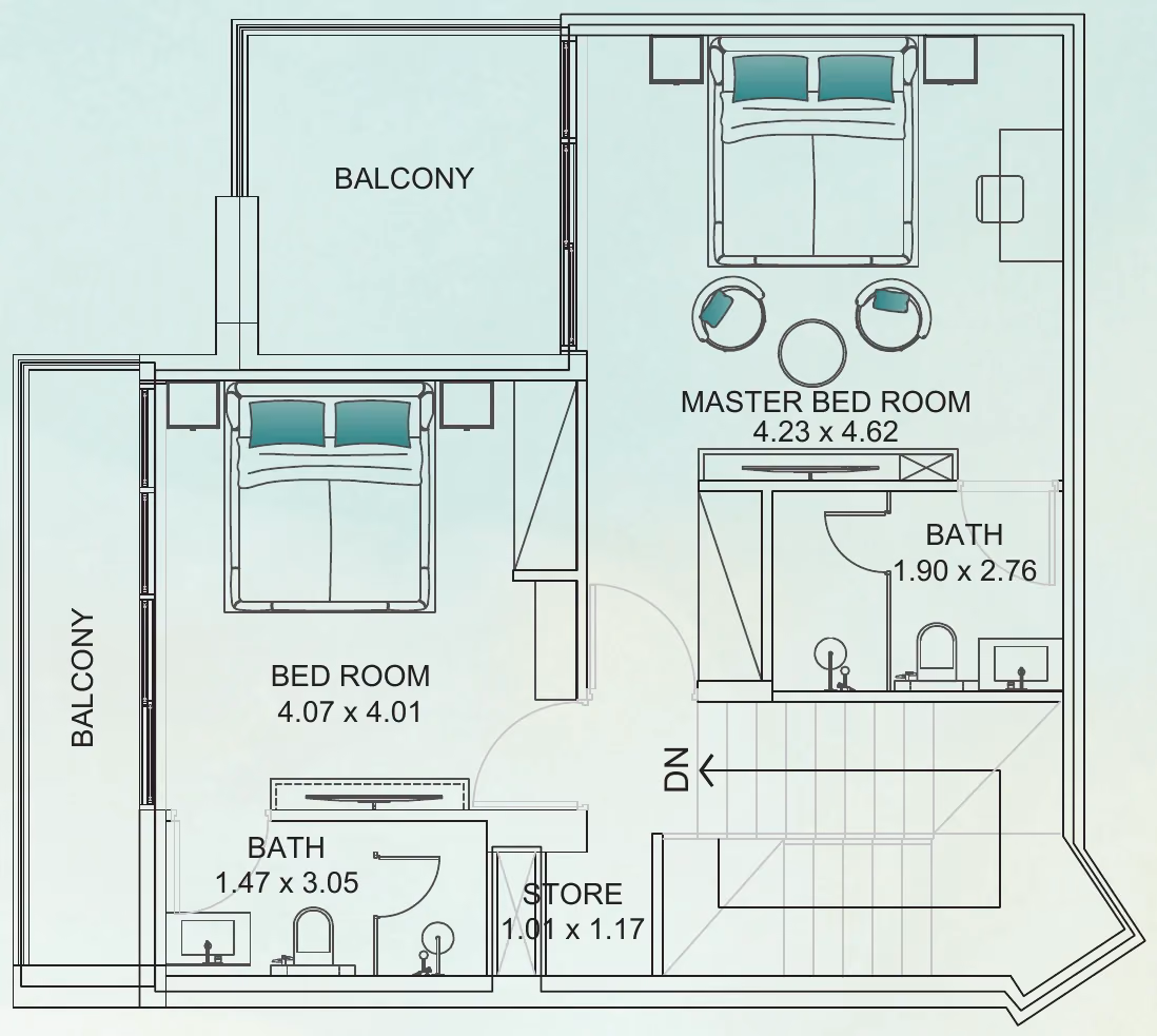 תוכנית 3 חדרי שינה · טאון האוס · Townhouse 3BHK Type B ב־נדל"ן להשקעה Floarea Breeze, באזור Dubai Islands, דובאי (קומה ראשונה)