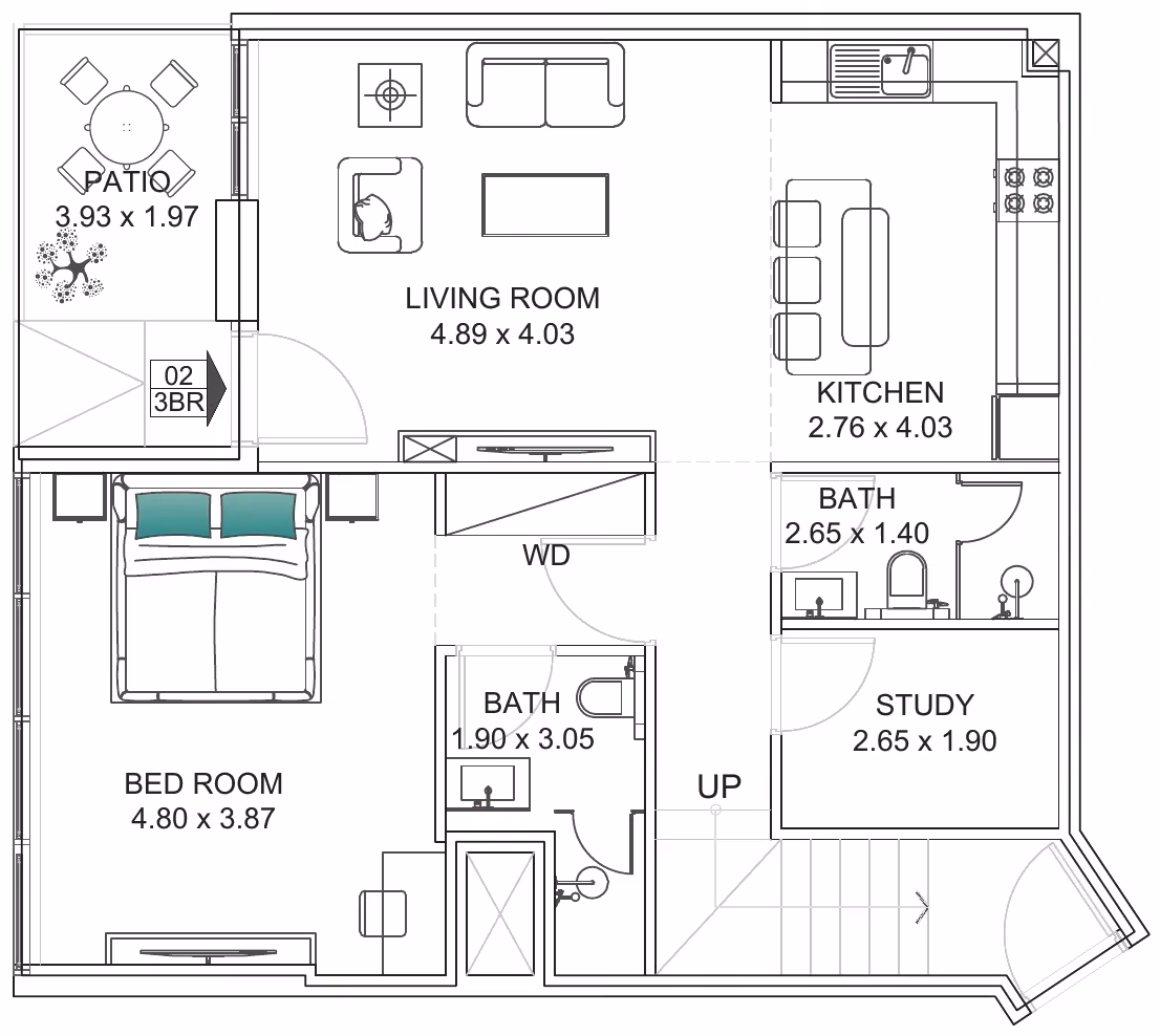 תוכנית 3 חדרי שינה · טאון האוס · Townhouse 3BHK Type B ב־נדל"ן להשקעה Floarea Breeze, באזור Dubai Islands, דובאי (קומת קרקע)