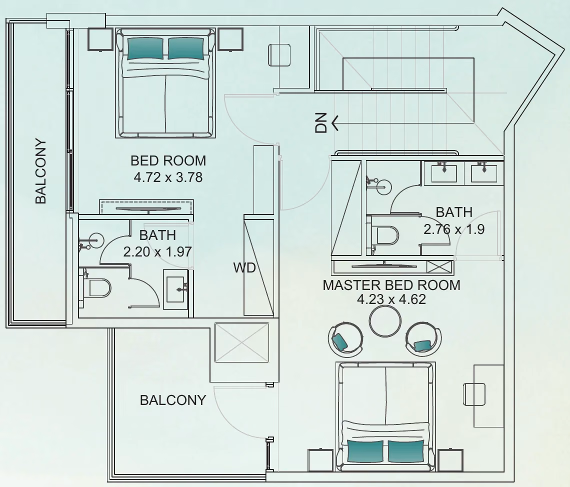 תוכנית 3 חדרי שינה · טאון האוס · Townhouse 3BHK Type C ב־נדל"ן להשקעה Floarea Breeze, באזור Dubai Islands, דובאי (קומה ראשונה)