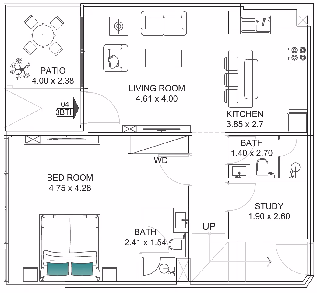 תוכנית 3 חדרי שינה · טאון האוס · Townhouse 3BHK Type D ב־נדל"ן להשקעה Floarea Breeze, באזור Dubai Islands, דובאי (קומת קרקע)