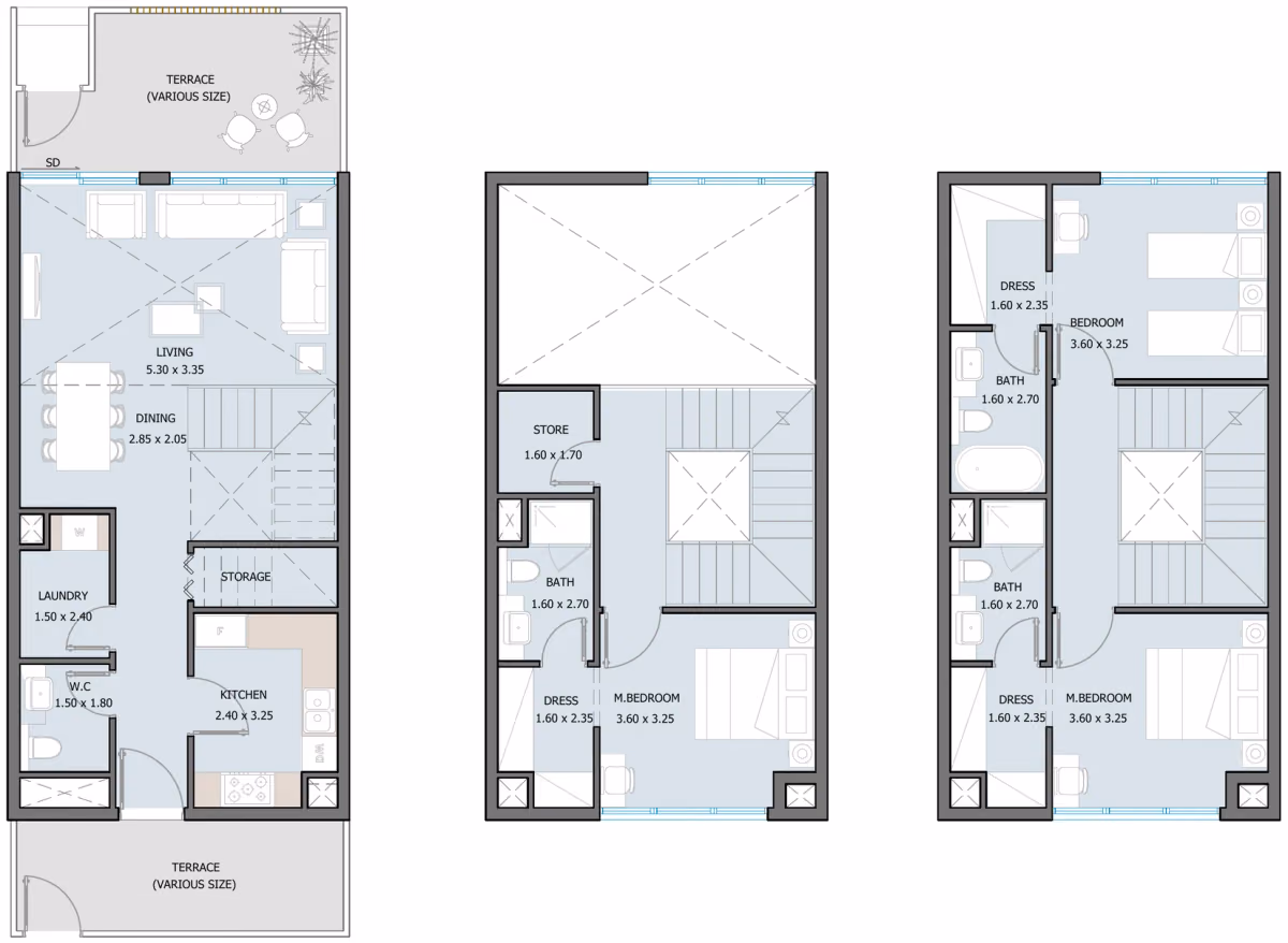 תוכנית 3 חדרי שינה · טאון האוס · Townhouse 3B Type A ב־נדל"ן להשקעה Reportage SILA, באזור Masdar City, Abu Dhabi