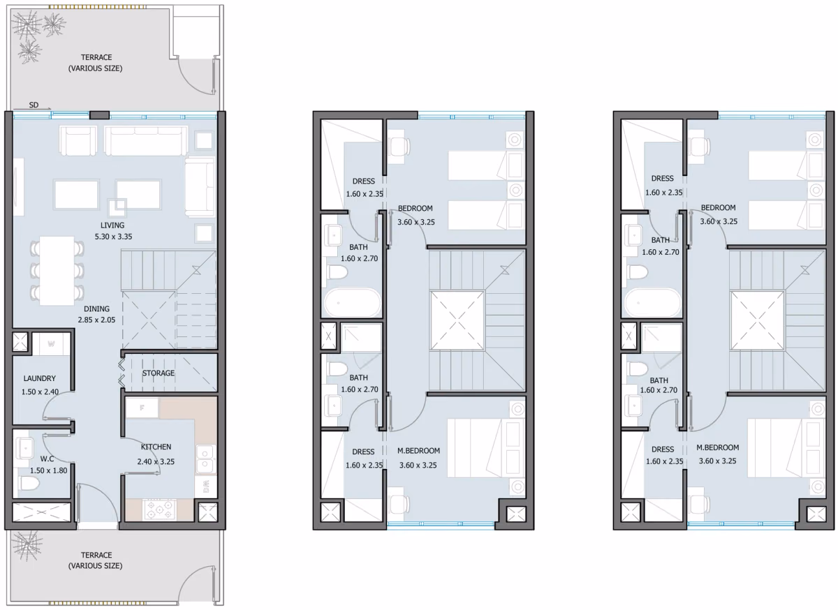 תוכנית 4 חדרי שינה · טאון האוס · Townhouse 4B Type A ב־נדל"ן להשקעה Reportage SILA, באזור Masdar City, Abu Dhabi