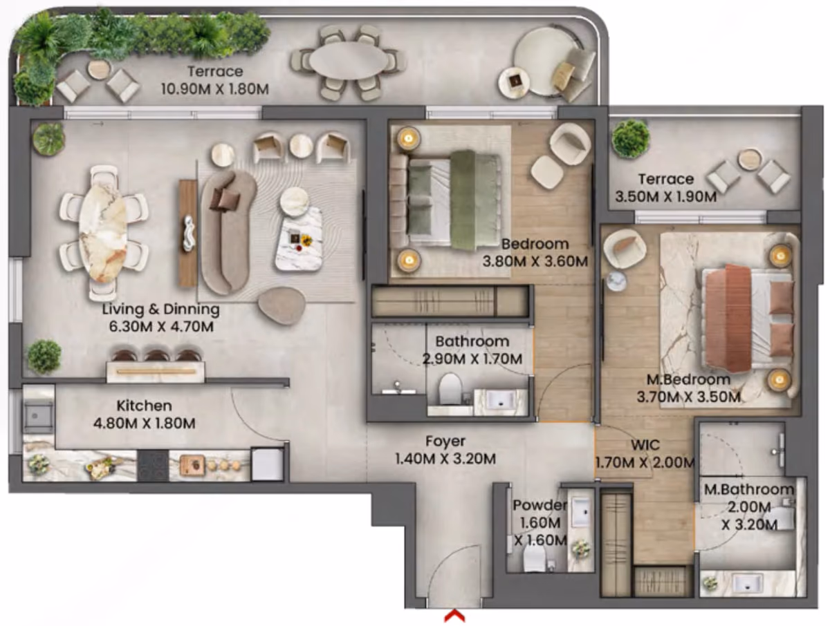 תוכנית 2 חדרי שינה · 2 Bedroom Type B ב־נדל"ן להשקעה Talea by Beyond , באזור Maritime City, דובאי