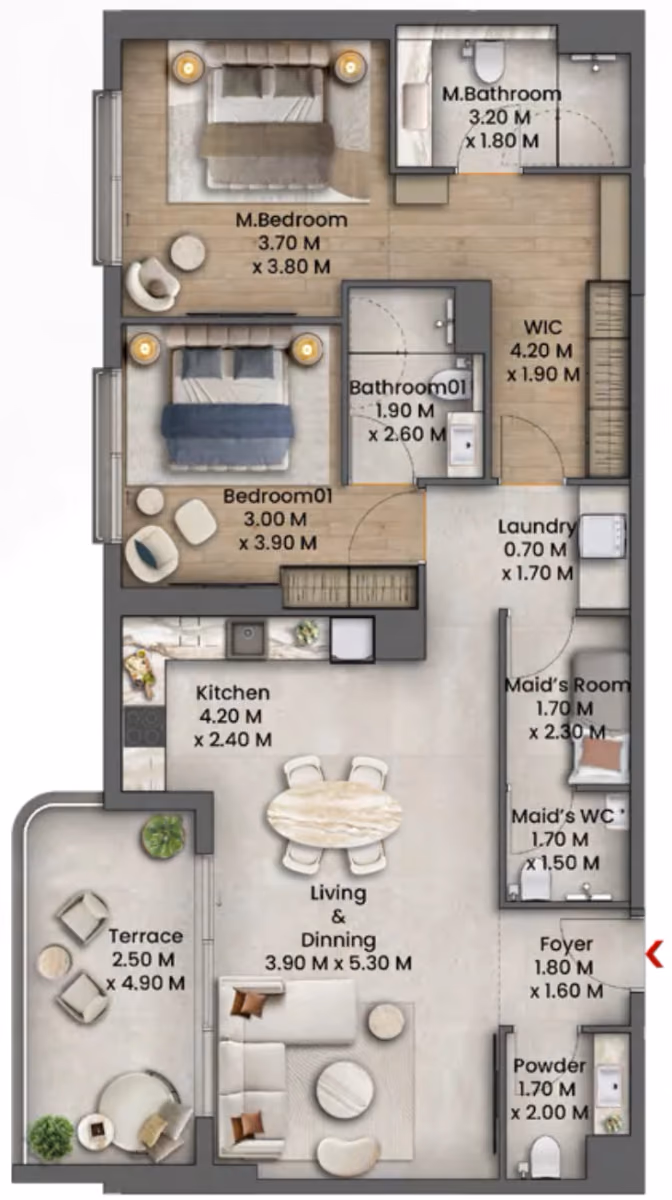 תוכנית 2 חדרי שינה · 2 Bedroom Type C ב־נדל"ן להשקעה Talea by Beyond , באזור Maritime City, דובאי