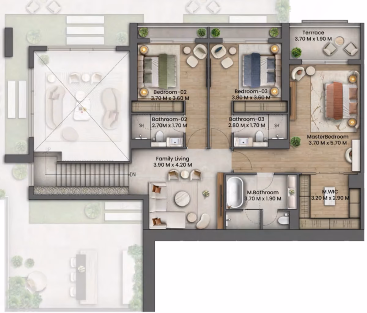 תוכנית 4 חדרי שינה · פנטהאוז · 4 Bedroom Penthouse ב־נדל"ן להשקעה Talea by Beyond , באזור Maritime City, דובאי (קומה עליונה)