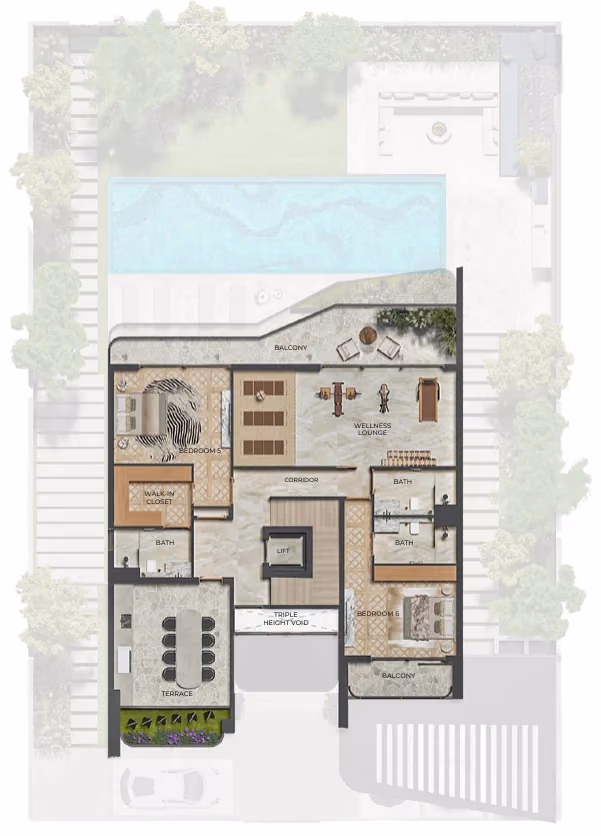 תוכנית 6 חדרי שינה · וילה · The Balmoral ב־וילות להשקעה LEOS Knightsbridge, באזור Meydan, דובאי (קומה שנייה)