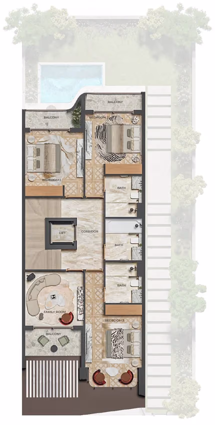 תוכנית 4 חדרי שינה · טאון האוס · The Highclere, corner unit ב־וילות להשקעה LEOS Knightsbridge, באזור Meydan, דובאי (קומה ראשונה)