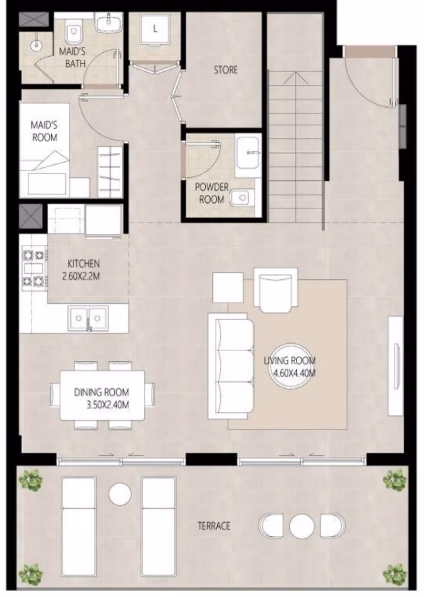 תוכנית 3 חדרי שינה · דופלקס · Duplex Type A ב־נדל"ן להשקעה Nshama Berkshire, באזור Town Square, דובאי (קומה תחתונה)